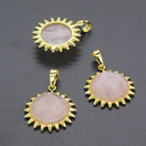 Natural Gnergy Gemstone~ Light Yellow Gold Color Sun Flower Natural Rose Pink Quartz Pendant For Women Jewelry