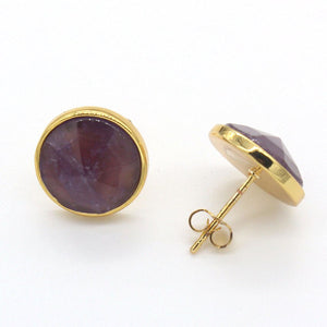 Natural Gnergy Gemstone~ Popular Gold Color Purple Amethysts Stone Opal Section Stud Earrings For Women Green Turquoises Jewelry