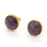 Natural Gnergy Gemstone~ Popular Gold Color Purple Amethysts Stone Opal Section Stud Earrings For Women Green Turquoises Jewelry