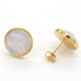 Natural Gnergy Gemstone~ Popular Gold Color Purple Amethysts Stone Opal Section Stud Earrings For Women Green Turquoises Jewelry