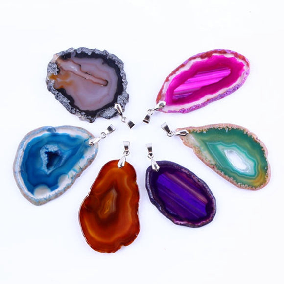 Natural Gnergy Gemstone~ Popular Multi Colorful Slice Geode Irregular Shape Agates Quartz Stone Pendant Fashion Jewelry