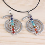 Natural Gnergy Gemstone~ Popular Silver Plated 7 ReiKi Stone Beads Energy Symbol Pendant Healing Balance Chakra Pendant Guardian Jewelry