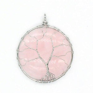 Natural Gnergy Gemstone~ Popular Silver Plated Wire Wrapped Natural Rose Pink Quartz Round Stone Pendant Fashion Jewelry