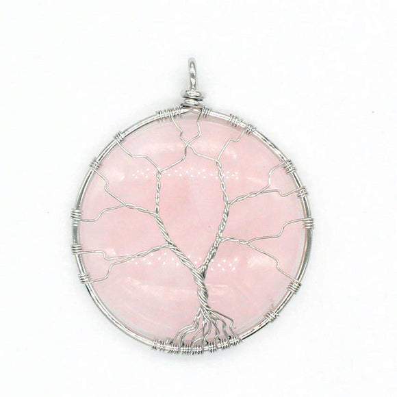 Natural Gnergy Gemstone~ Popular Silver Plated Wire Wrapped Natural Rose Pink Quartz Round Stone Pendant Fashion Jewelry