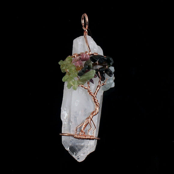 Natural Gnergy Gemstone~ Rose Gold Color Irregular Shape Natural Rock Crystal Wire Wrapped Mixed Quartz Stone Pendant Charm Jewelry