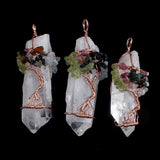 Natural Gnergy Gemstone~ Rose Gold Color Irregular Shape Natural Rock Crystal Wire Wrapped Mixed Quartz Stone Pendant Charm Jewelry