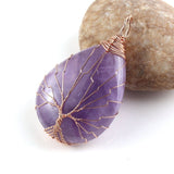 Natural Gnergy Gemstone~ Rose Gold Color Wire Wrapped Water Drop Purple Amethysts Rose Pink Quartz Tiger Eye Stone Pendant Opal Pendant