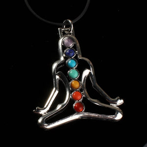 Natural Gnergy Gemstone~ Silver Plated 7 Stone Beads Inner Peace Yoga Meditation Buddha Guardian Pendant Healing Balance Chakra Jewelry