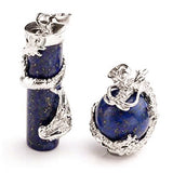 Natural Gnergy Gemstone~ Silver Plated Chinese Style Dragon Wrap Lapis Lazuli Pillar Pendant Tiger Eye Stone Round Bead Jewelry