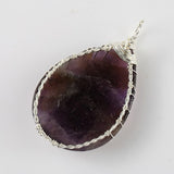 Natural Gnergy Gemstone~ Silver Plated Handmade Wire Wrapped Amethysts Water Drop Rose Pink Quartz Pendant Opal Jewelry