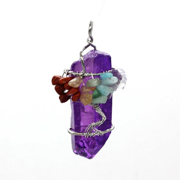 Natural Gnergy Gemstone~ Silver Plated Irregular Shape Crystal Dyed Purple Wrapped Small Gravel Pendant Fashion Jewelry