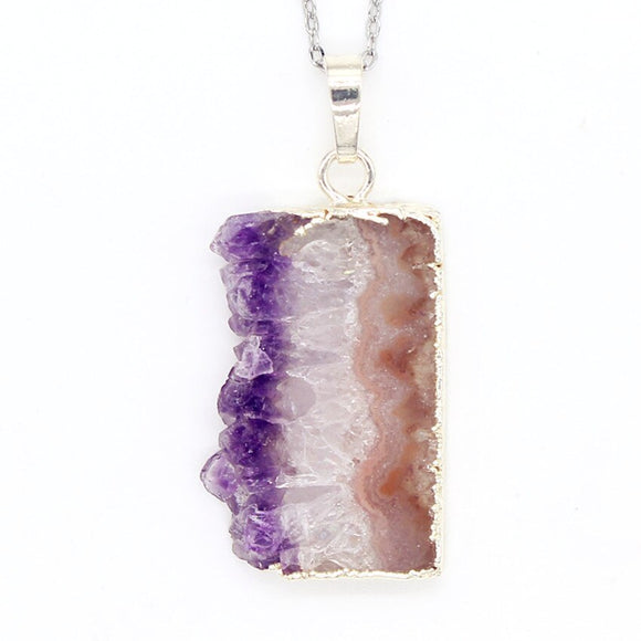 Natural Gnergy Gemstone~ Silver Plated Irregular Shape Natural Amethysts Cluster Pendant Necklace Link Chain Jewelry