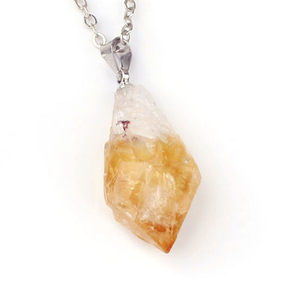 Natural Gnergy Gemstone~ Silver Plated Irregular Shape Natural Citrines Crystal Pendant with Chain Necklace For Christmas Jewelry
