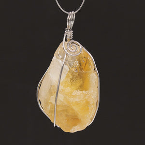 Natural Gnergy Gemstone~ Silver Plated Wire Wrap Irregular Shape Natural Yellow Citrines Crystal Pendant Ethnic Jewelry