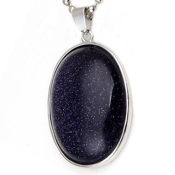 Natural Gnergy Gemstone~ Simple Style Silver Plated Blue Sand Stone Oval Shape Pendant Fashion Jewelry