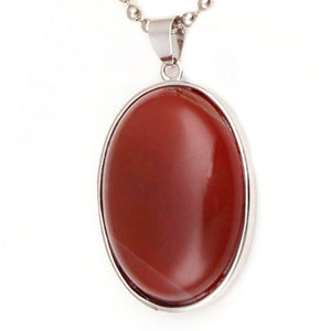 Natural Gnergy Gemstone~ Simple Style Silver Plated Oval Shape Stone Red Agates Pendant Fashion Jewelry