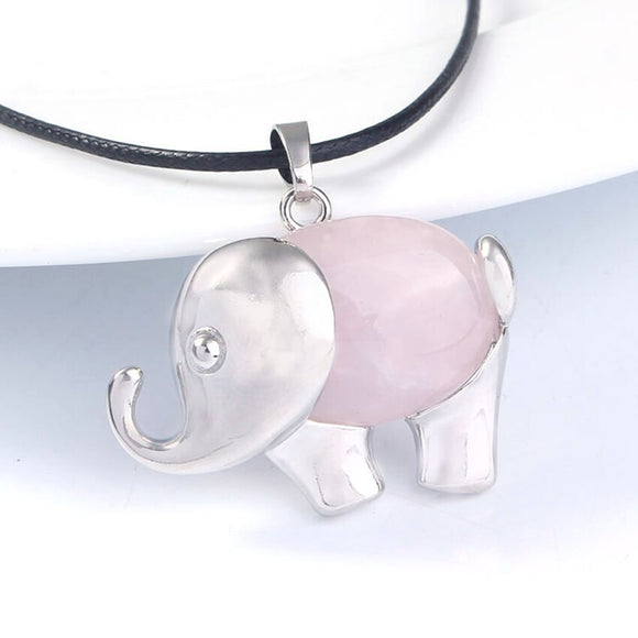 Natural Gnergy Gemstone~ Special Design Silver Plated Natural Rose Pink Quartz Penant For New Year Elephant Animal Jewelry