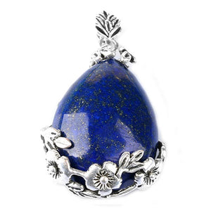 Natural Gnergy Gemstone~ Trendy Silver Plated Lapis Lazuli Stone Pendant For Women New Year Tear Drop Jewelry