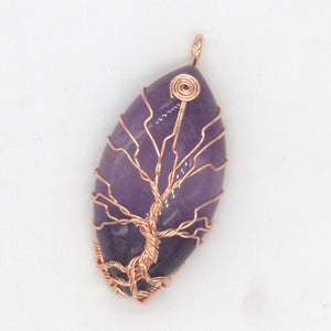 Natural Gnergy Gemstone~ Unique Rose Gold Color Natural Purple Amethysts Marquise Shape Pendant Handmade Wire Wrap Charm Jewelry