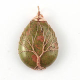 Natural Gnergy Gemstone~ Unique Rose Gold Color Wire Wrapped Tree Life Water Drop Pendant Unakite Stone Pendant Fashion Jewelry