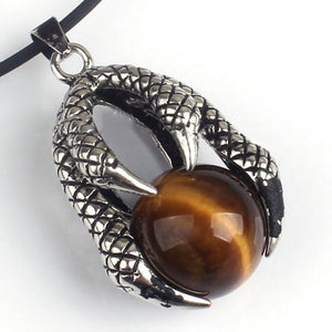 Natural Gnergy Gemstone~ Vintage Silver Plated Dragon Claw Ball Bead Natural Tiger Eye Stone Pendant Charm Jewelry