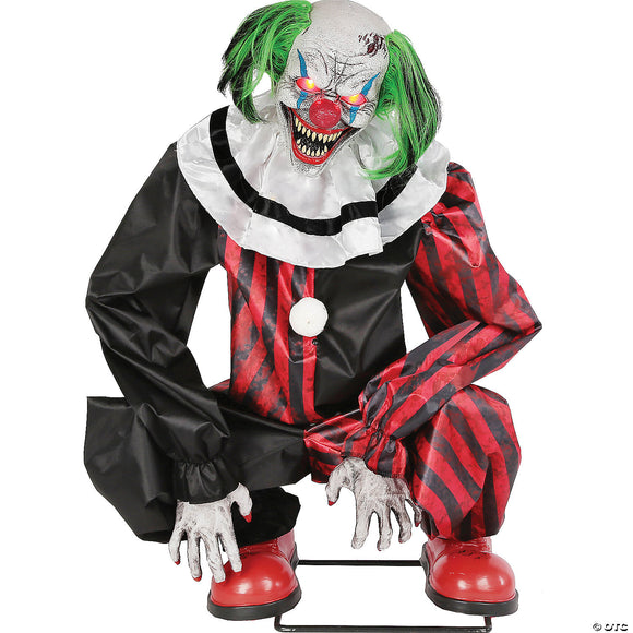 Animated crouching red clown prop