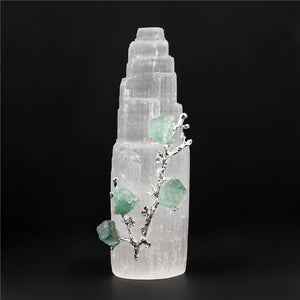 Natural Quartz Crystal selenite Tower with Amethyst Pyrite Fluorite Mineral Raw Ornament Reiki healing Energy Home Decor