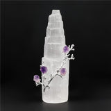 Natural Quartz Crystal selenite Tower with Amethyst Pyrite Fluorite Mineral Raw Ornament Reiki healing Energy Home Decor