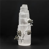 Natural Quartz Crystal selenite Tower with Amethyst Pyrite Fluorite Mineral Raw Ornament Reiki healing Energy Home Decor