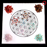 Crystal Set~Natural Stone Set 7Chakra Crystal Healing Meditation Grids Altar Cloth Flower of Life Assorted Chips Balancing Energy Gift Decor