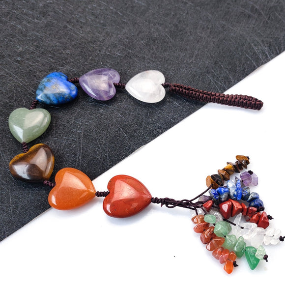 Natural hearts stone car Hanging seven chakra crystal healing Rough stone energy Ornament Mineral Specimen for Car Decor