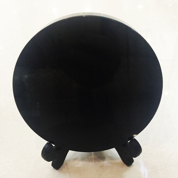 Crystal Healing~New arrivals high quality 100% natural black obsidian stone circle disk round plate fengshui mirror for home office decoration