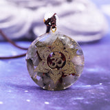 Orgonite® Pendant -Orgone Pendant Energy Garnet Necklace Orgonite Pendant Labradorite Om Yoga Healing Jewelry Crystal Necklace