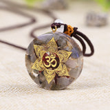 Orgonite® Pendant -Orgone Pendant Energy Garnet Necklace Orgonite Pendant Labradorite Om Yoga Healing Jewelry Crystal Necklace