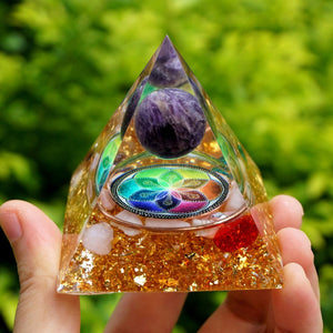 Orgone Pyramid~Orgone Pyramid Handmade Amethyst Crystal Sphere Orgonite with Blue Red Quartz Copper Chakra Energy Healing Meditation Tool