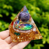 Orgone Pyramid~Orgone Pyramid Handmade Amethyst Crystal Sphere Orgonite with Blue Red Quartz Copper Chakra Energy Healing Meditation Tool