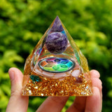 Orgone Pyramid~Orgone Pyramid Handmade Amethyst Crystal Sphere Orgonite with Blue Red Quartz Copper Chakra Energy Healing Meditation Tool