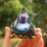 Orgone Pyramid~Orgonite Pyramid 60mm Amethyst Crystal Sphere With Obsidian Natural Cristal Stone Orgone Energy Healing Reiki Chakra Multiplier