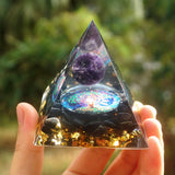 Orgone Pyramid~Orgonite Pyramid 60mm Amethyst Crystal Sphere With Obsidian Natural Cristal Stone Orgone Energy Healing Reiki Chakra Multiplier