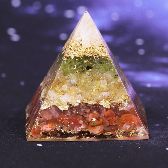 Reiki Pyramid~Orgonite Pyramid Energy Converter Orgone Resin Natural Gravel Stones Balance Healing Jewelry For Female Men Home Decor