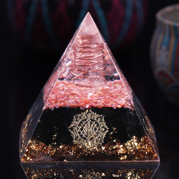 Reiki Pyramid~Orgonite Pyramid With Obsidian Stone Energy Healing Chakra Shell Orgone Collection Emf Protection