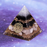 REIKI PYRAMID~Powerful Orgonite Pyramid Obsidian Copper Shavings Orgone Pyramid With White Crystal Reiki   Pyramid