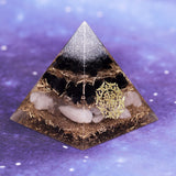 REIKI PYRAMID~Powerful Orgonite Pyramid Obsidian Copper Shavings Orgone Pyramid With White Crystal Reiki   Pyramid