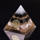 REIKI PYRAMID~Powerful Orgonite Pyramid Obsidian Copper Shavings Orgone Pyramid With White Crystal Reiki   Pyramid