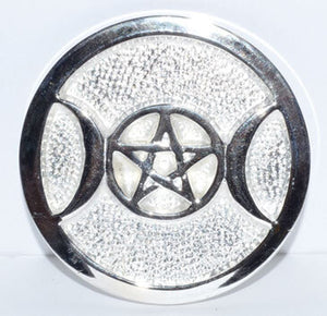 Silver Plated Brass Triple Moon altar tile 3 1/2"