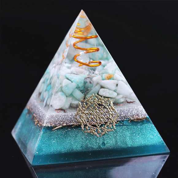 Reiki Pyramid~Reiki Amazonite Crystal Orgone Pyramid Healing Quartz Energy Points/Emf Protection Meditation Yoga Energy Generator