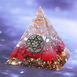 Reiki Pyramid~Reiki Orgonite Red Coral Stone Energy Crystal Rune Pyramid Family Office Home Transfer Decoration Chakra Jewelry Pyramid