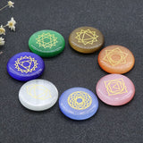 Crystal Healing~Seven Chakra cat eye Stone Energy carved  circle pendants 7pcs Reiki  for Healing Meditation home decoration