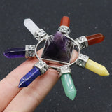 Seven Chakras Agate Jade Amethyst Hexagonal Point pyramid Ornaments Rainbow Crystal Healing Reiki Yoga Meditaion Gemstone