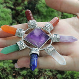 Seven Chakras Agate Jade Amethyst Hexagonal Point pyramid Ornaments Rainbow Crystal Healing Reiki Yoga Meditaion Gemstone